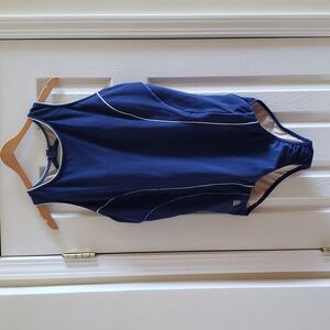 Lands' End High Neck One-Piece Swimsuit with Clipped Cut-Out Back in Navy 18W